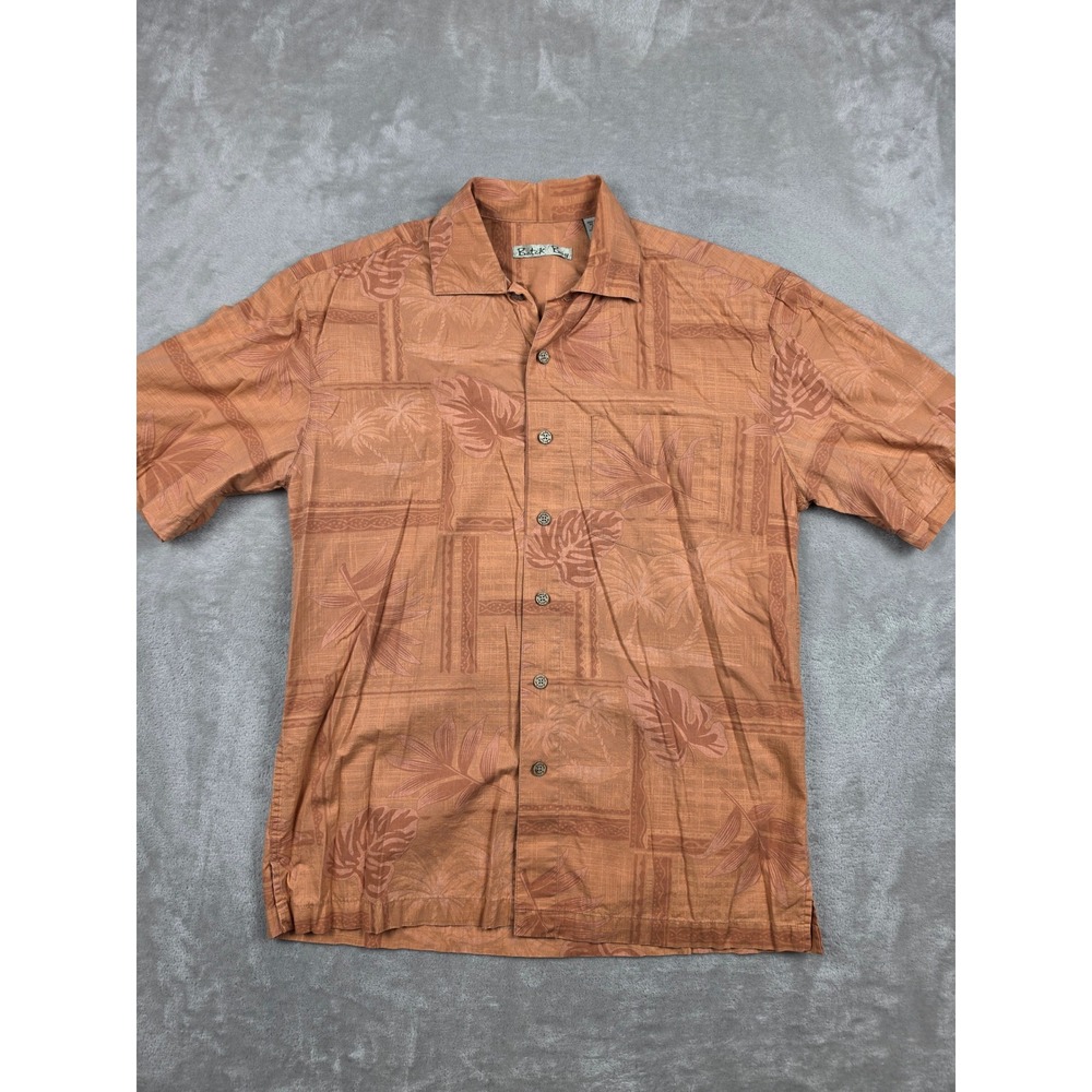 Batik Bay Button‎ Up Shirt Mens Small Orange Hawaiian Tropical Palm Cotton